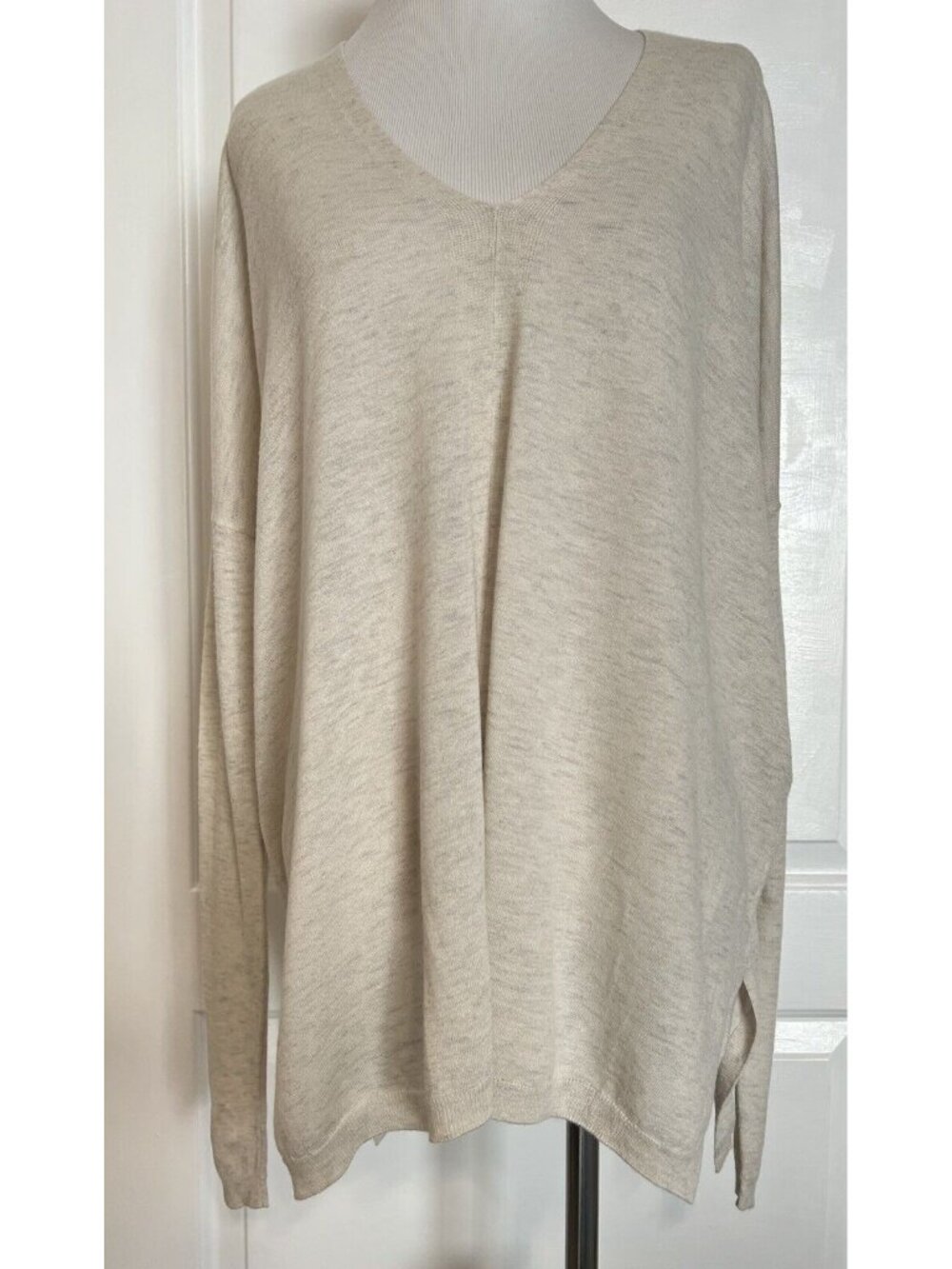 $345 VINCE Designer Merino Wool V Neck Lightweight Knit Tunic Sweater Gray S